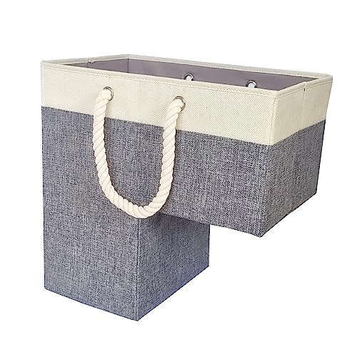 tullcan Tulcan Foldable Stair Basket Organiser. Large Stair Tidy Basket Storage with Lightweight Collapsible Design (Grey and white)