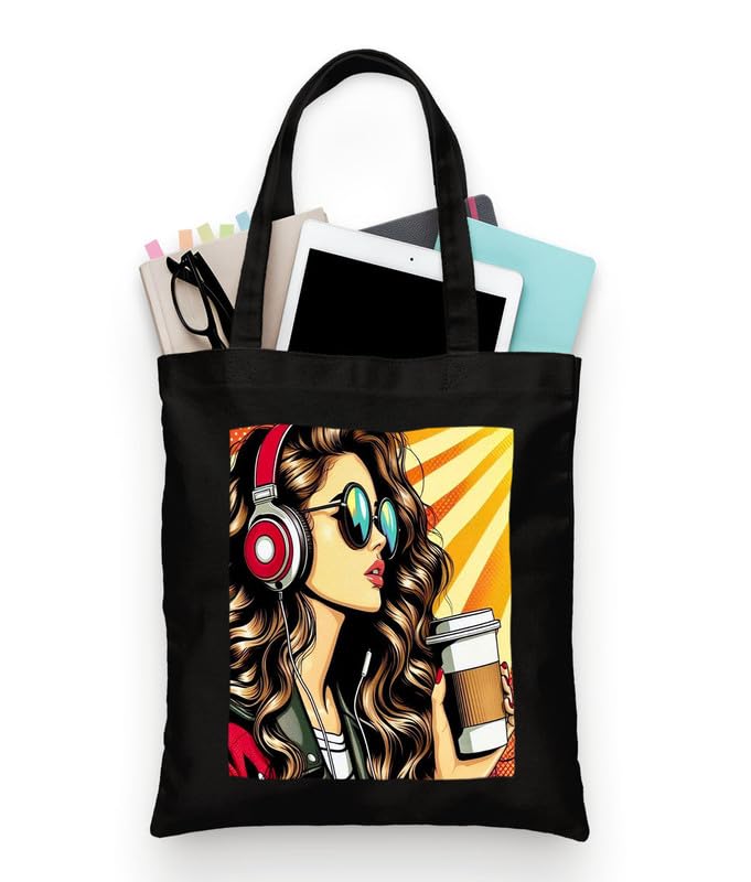 Image of Canvas Printed Tote Bag for Women 15kg Capacity with Zipper Closure