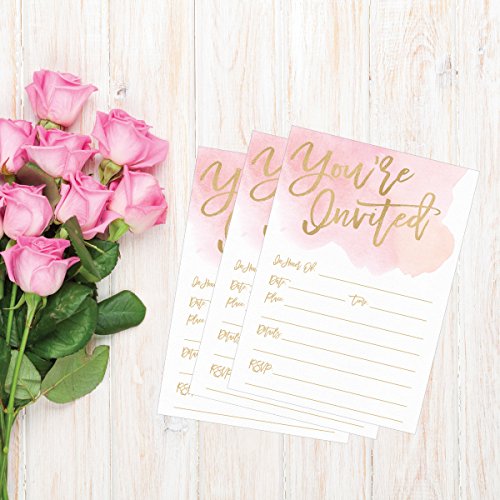 50 Fill In Invitations, Watercolor Wedding Invitations, Pink Dinner Invitations, Gold Rehearsal Dinner, Bridal Shower, Baby Shower, Bachelorette Party, Birthday, Anniversary, Housewarming, Graduation #TOP4