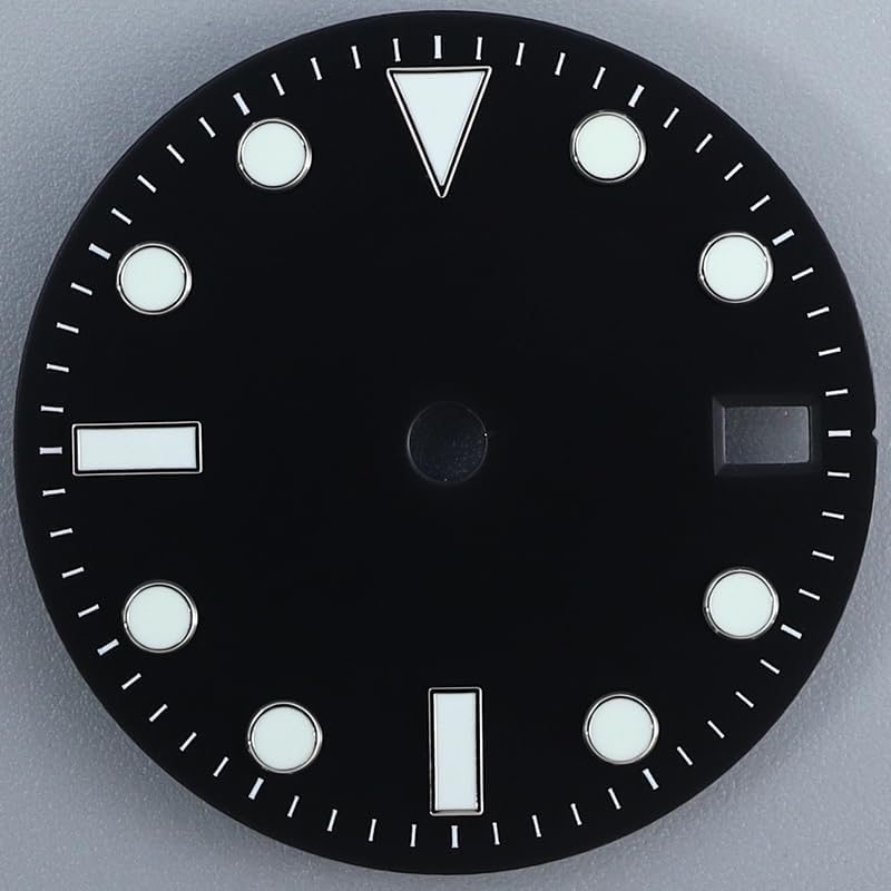 28.5mm Black Sunburst Brushed Dive Watch Dial Luminous Markers for NH35/NH36 Movement Watch Mod Replacement Component