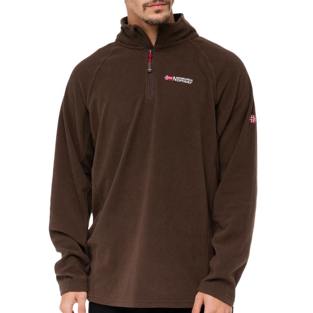 Geographical Norway Men's Fleece Jacket 1/4 Zip Brown Men 233, Brown, L