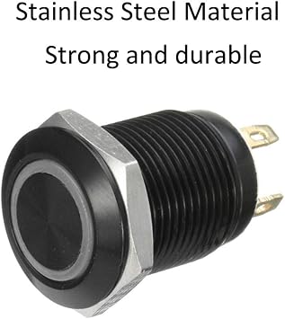 ESUPPORT Black Case 12mm Blue LED Light 2A Momentary Push Button Switch