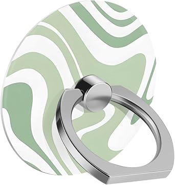 Cell Phone Ring Holder Grip, Green Art Wavy Painted Finger Ring Stand 360 Degree Rotation Universal Cell Phone Back Hand Grip Finger Ring Kickstand Compatible with iPhone, Samsung, LG, Sony