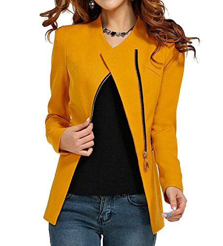 Aro Lora Women's Autumn Oversize Slim Fit Bodycon Zipper Suit Coat Jacket Blazer Outwear US 2-4 Yellow
