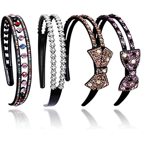 Paquete de 4 diademas de diamantes de imitación con peine de dientes Cover