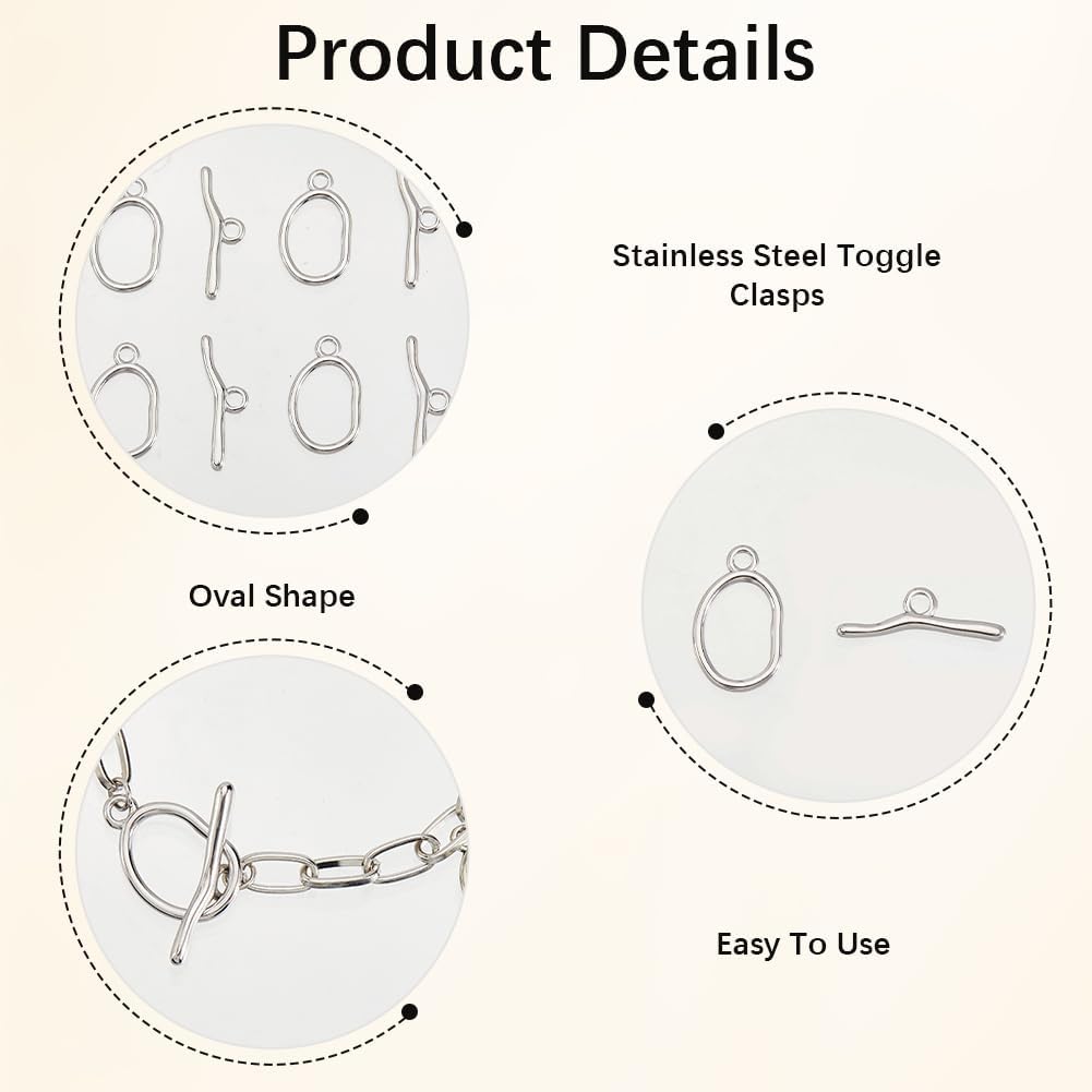 SUNNYCLUE 1 Box 10 Sets Toggle Clasp Ring Jewelry T Bar Closures Gold Silver 304 Stainless Steel Circle Fastener Hook Connectors Toggle Necklace Clasp for Jewelry Making Necklaces Bracelet DIY Crafts