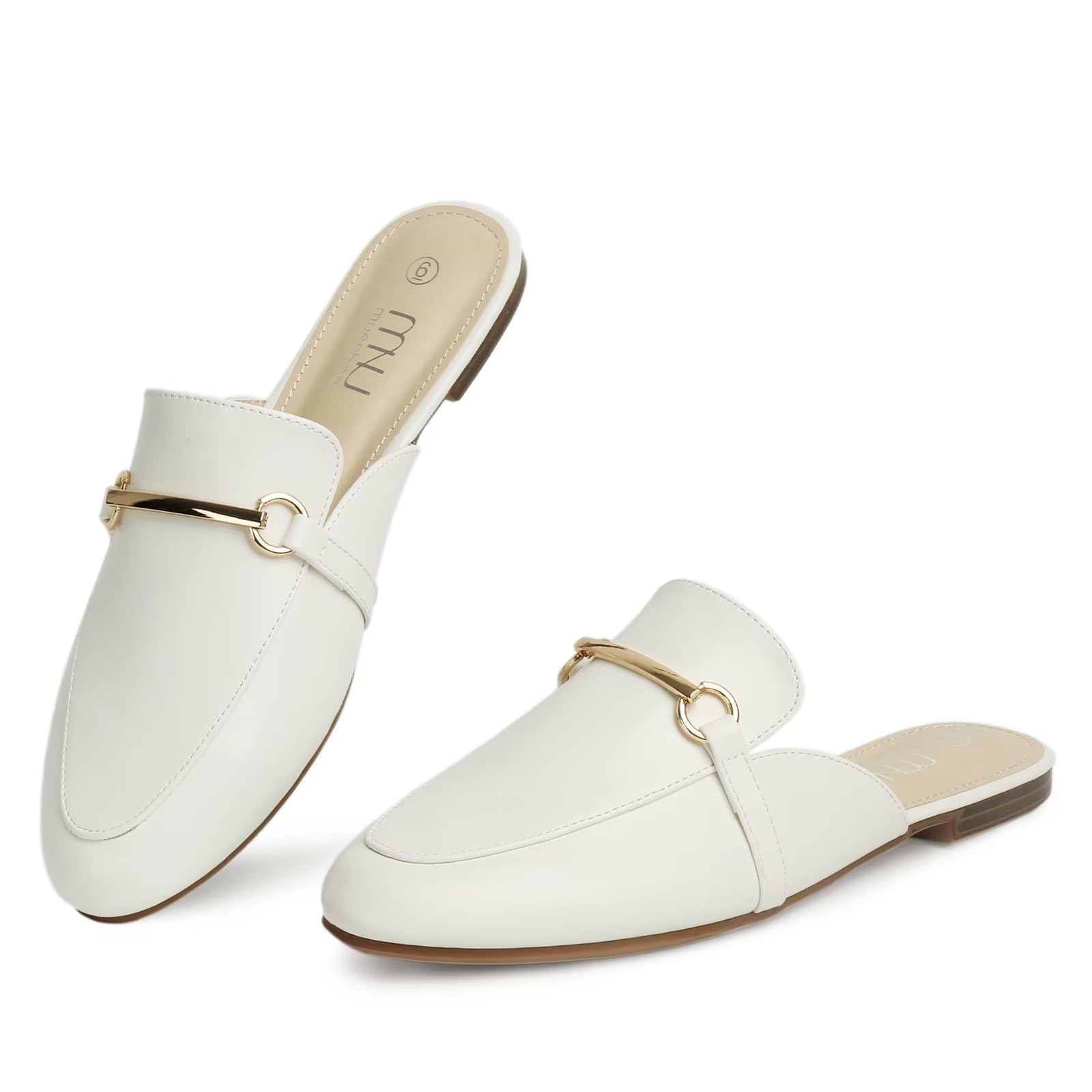 MUSSHOE Mules for Woman Buckle Flats Comfortable Slip on Women Mules Flats Shoes Backless Loafers