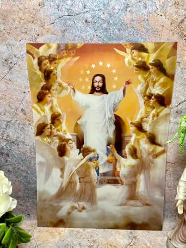 Osiris Trading UK 3D Holographic Poster 35x25cm - Risen Jesus with Angels - Self-Adhesive Lenticular Religious Decor
