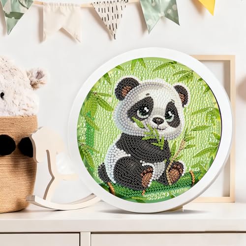 Gemozaic Panda Diamond Art Kits for Kids with Round Frame, Cute Baby Panda Diamond Art for Kids Ages 8-12, Animal Kid Gem Painting for Gift Home Wall Decor (8x8inch) — view 6