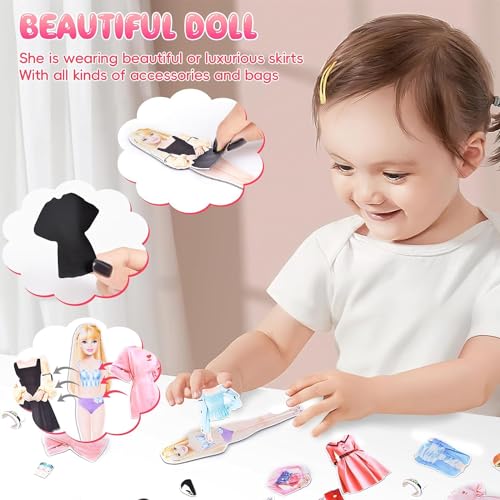 Vibbang Magnetische Anziehpuppe mit Outfits, Magnetspiel Anziehfiguren Mädchen, Tragbare Magnetische Prinzessinnen Dress Up Spielset für Mädchen, Magnetspiel Box Anziehpuppe für Kinder