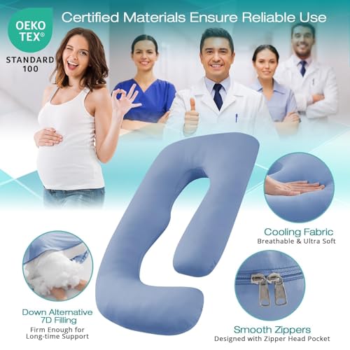 Image of Sasttie Cooling Pregnancy Pillows for Sleeping, 57'' Full Body Pillow, Blue | Sasttie Maternity Pillow, OEKO-TEX, Down Alternative, Removable Cover, Pregnant Women Must Haves, Maternity Essential