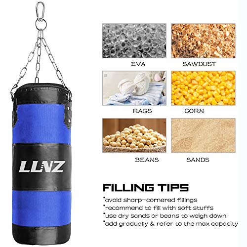 Luniquz Punching Bag for Kids Adults, Unfilled Hanging Boxing Bag with Mount Set for MMA Muay Thai Sparring, 31" in Blue