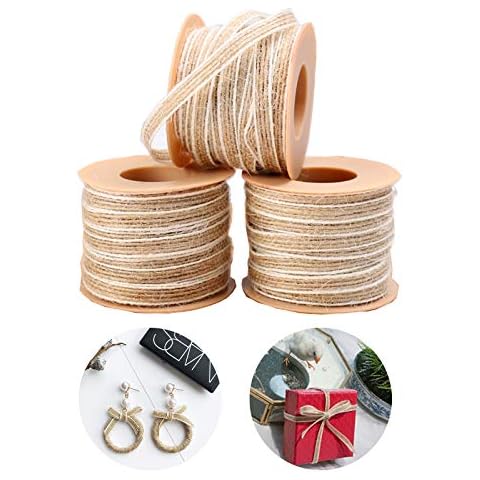 3 Roll Burlap Braided Hemp Rope, Burlap Ribbons Jute Twine Rope Craft Ribbon, Hessian Craft Ribbon, Burlap Ribbon, for Floristry Gift Wrapping Strap Sewing Wedding Home Decoration DIY(10m x 0.5cm) Cover