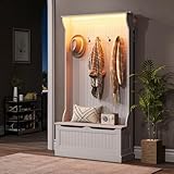 HOMCOM 3-In-1 Hall Tree with LED Lights and Shoe Storage, Standing Coat Rack with Shoe Bench, Entryway Furniture with Five Hooks, Gray