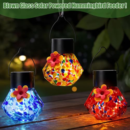 Comederos para colibríes de vidrio soplado de lujo con iluminación solar LED Nuogo 6