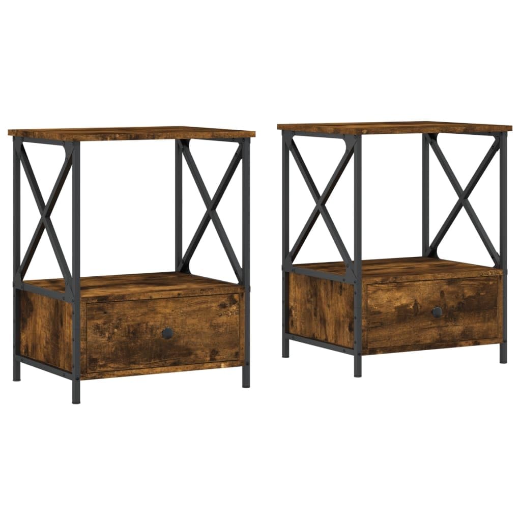 Table de Chevet Gain de Place Lot de 2 Tables de Nuit Hauteur 65 cm Chêne Fumé