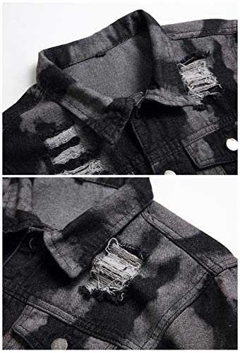 Image of LZLER Men's Denim Jackets Distressed Destroyed Classic Vintage Slim Fit Ripped Fashion Trendy Trucker Jean Jackets