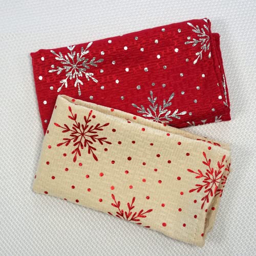 Set de 4 Servilletas de Tela Cuadradas Beige y Rojo miniatura 3