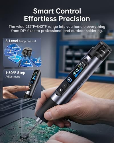 Image of FNIRSI HS-03 Cordless Soldering Iron Kit, 2600mAh Battery Portable Soldering Iron, 212-842F, 3s Fast Heating, 5-Level Temp, 0.96 inch IPS Display Soldering Iron for Electronics Repair, DIY, PCB
