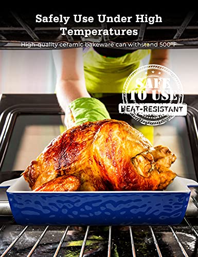 3Pack Ceramic Baking Dish For Oven Large Casserole Baking Dish With Handles Packaging Upgrade Nonstick Ceramic Bakeware For Cooking, Cakes, Lasagna & Gift, Blue #TOP4