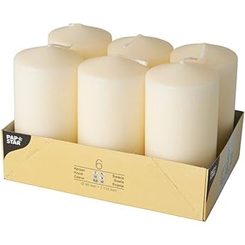 Papstar No. 17991 Pillar Candles in Cream, Dimensions: 6 x 11.5 cm, Suitable for the Home, Celebrations and Catering, Burn Ti