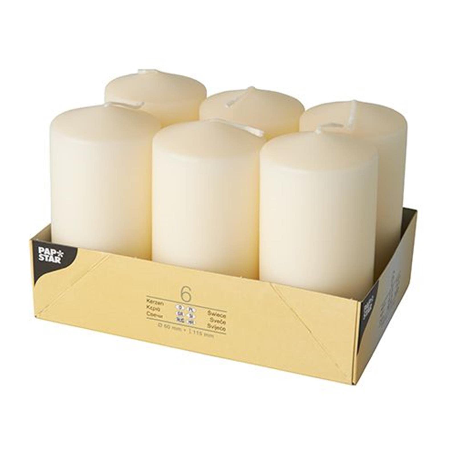 Papstar 17991 Pillar Candles Set of 6 (Diameter 60 x 115 mm) Cream