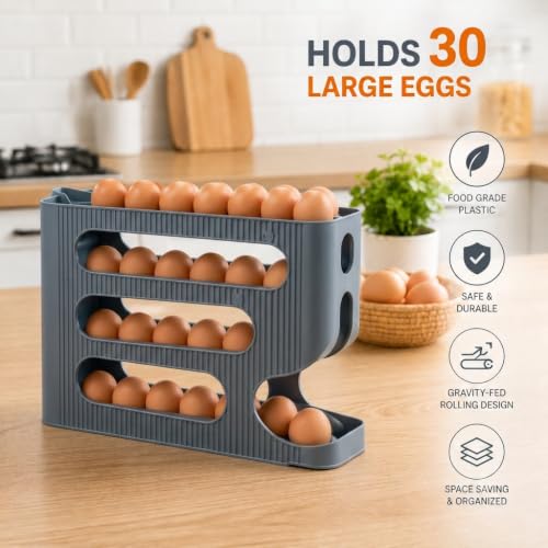 Image of Automatic Egg Rolling Dispenser, 4 Tier, 30 Eggs (GREY-1 NEW) (GREY)