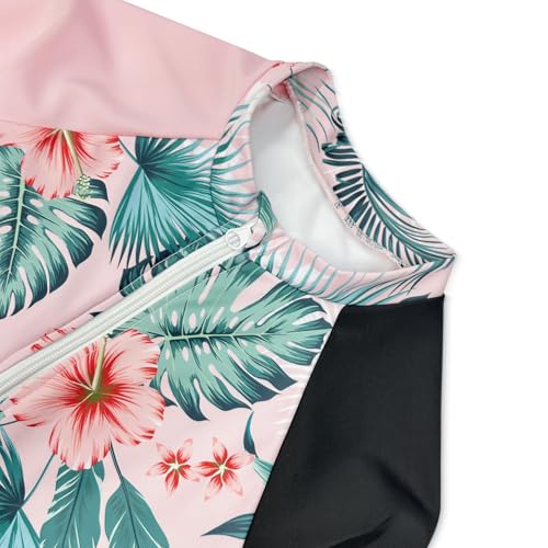 Image of Girls Rash Guard Swimsuits Toddler Long Sleeve Zipper One Piece Swimwear UPF 50+ Sun Production Bathing Suit for Kids