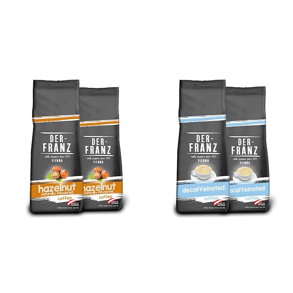 DER-FRANZ - Café aromatizado con avellana natural, molido, 500 g (paquete de 2) & Café descafeinado, molido, 500 g (paquete de 2)