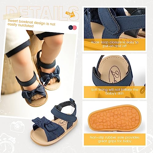 Image of Miamooi Infant Baby Girls Boys Sandals Summer Bowknot Crib Shoes Toddler Pu Leather Flower Soft Rubber Sole Dress Flats First Walker Shoes