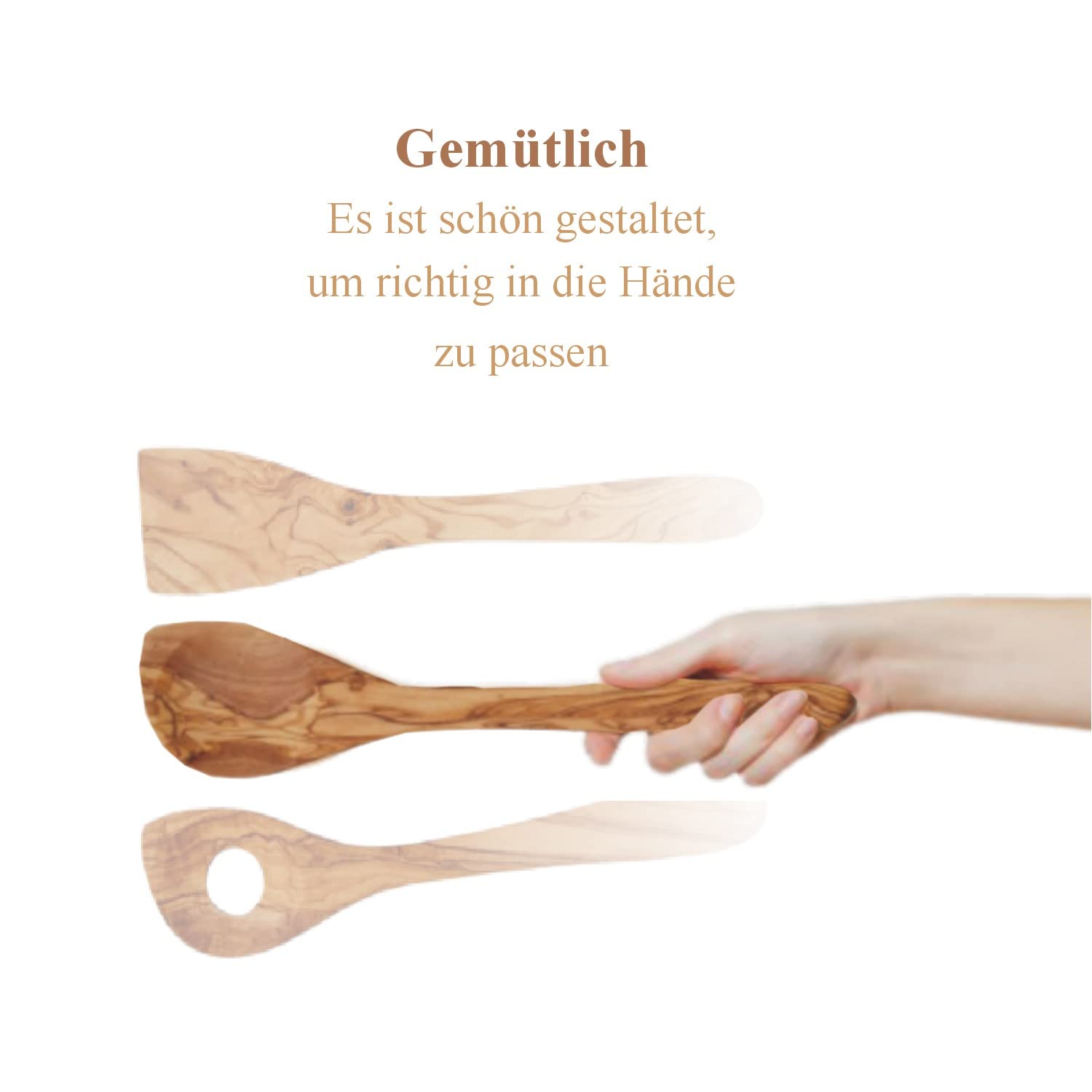 Set di 3 utensili da cucina in legno d'ulivo, cucchiaio in legno e cucchiaio, 30 cm e 20 cm, incluso