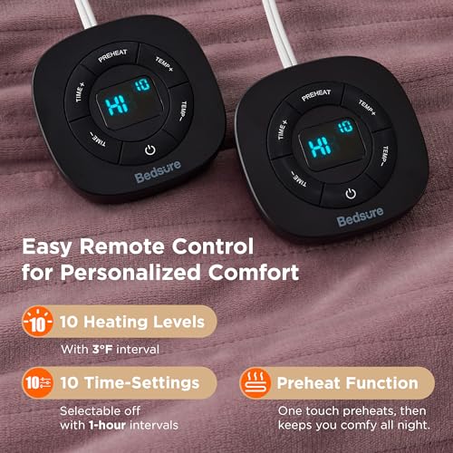 Image of Bedsure Electric Blanket Queen Size - Dual Control Heated Blanket Queen, Fast Heating with 10 Time Settings & 10 Heat Settings, Warm Gifts for Women Grandma (84x90 inches, Pink)