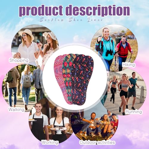 Image of 3 Pairs No Show Socks Sockless Shoe Liner Washable Barefoot Shoe Insoles No Slipping Inserts(Delicate Style)