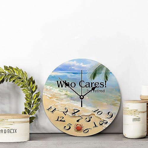 ArogGeld Colorful Who Cares I Am Retired Wall Clock Beach House Large Wall Clocks Battery Operated 12 Inch Quiet Non-ticking Farmhouse Hanging Clock Modern Wall Decor for Kitchen Living Room Bedroom