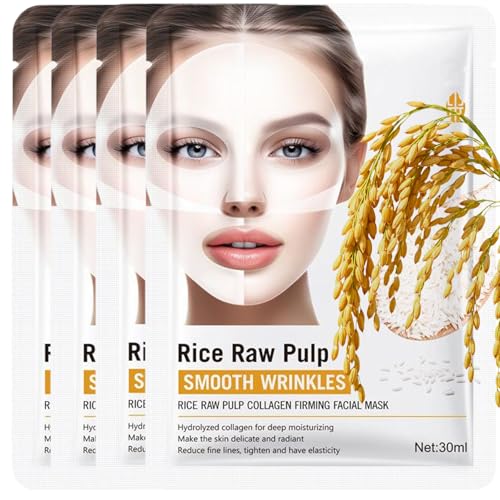 Rice Glow Collagen Face Mask 4-Pack - Firming & Brightening Treatment for Hydrated, Glowing Skin