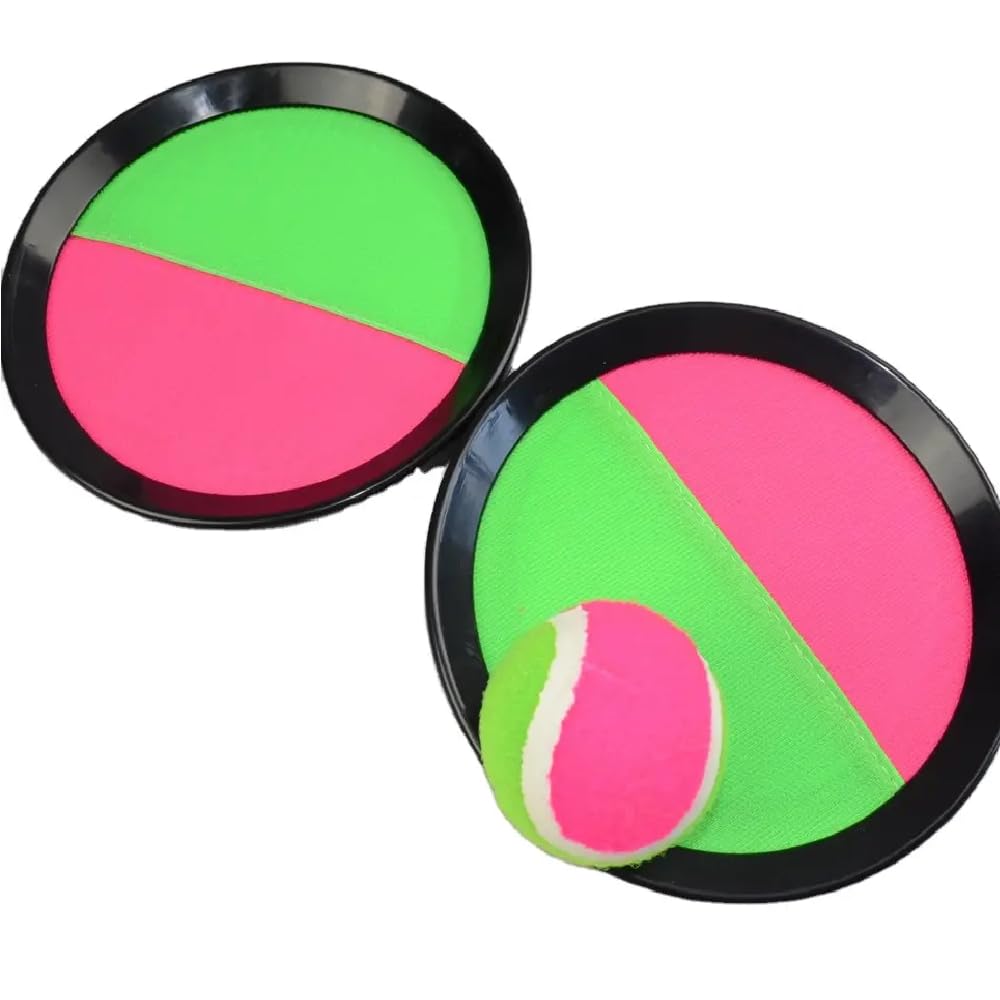 Junki Shop - Toss and Catch Ball Set - 2 Round Paddles Velcro, 1 Sticky Ball and 1 net Bag for Storage - Fun for Children and Adults Ideal for Outdoor Activities