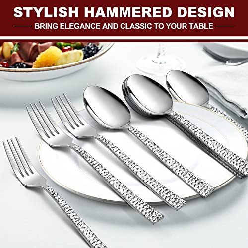 E-Far 24-Piece Hammered Forks And Spoons Silverware Set thumb #2