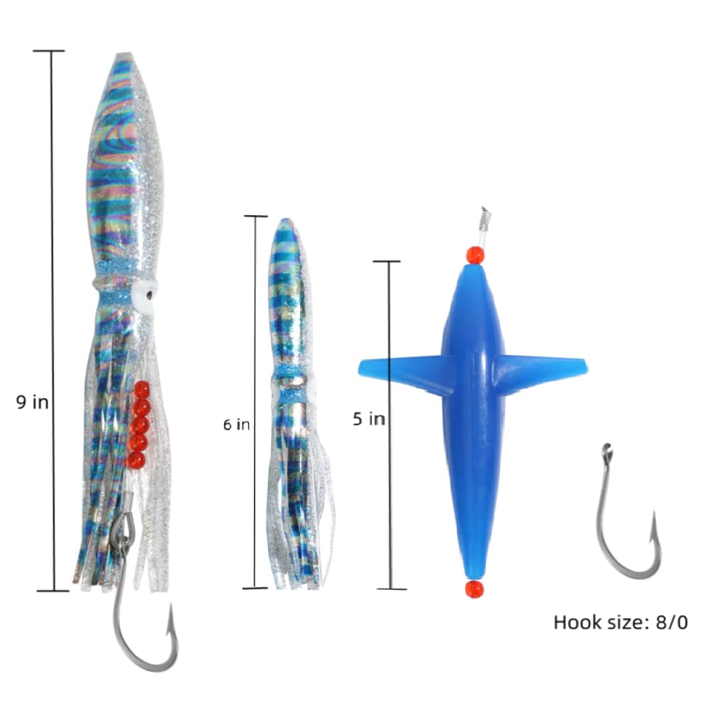 OCEAN CAT Esche da pesca a traina in acqua salata con catena per uccelli per pesca con amo sartierato 8/0 per mahi, tonno, wahoo e pesci grandi