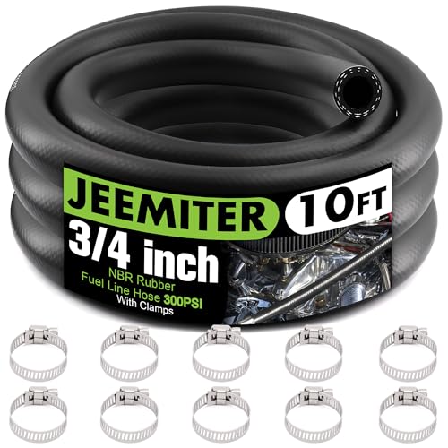 Image of Jeemiter 3 /4 Inch ID Fuel Hose 10FT - Extra High Flow Large Bore Hose SAE 30R7 Kit - with 10 Clamps for High HP Diesel, Racing Fuel, Industrial Applications