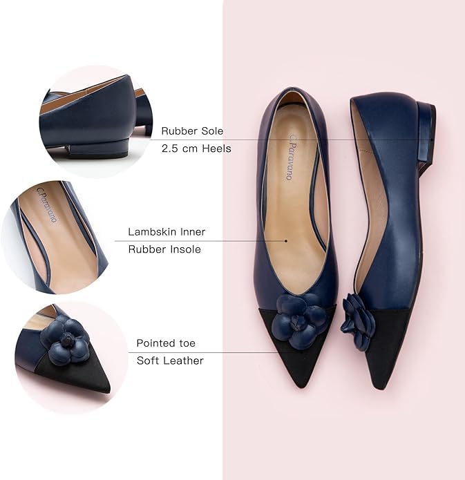 C.Paravano Flat Shoes for Women | Pointed Toe Shoes for Women | Women Pumps | Women's Flats | Pointed Toe Flats | Slip on Shoes Ballet Flats (Size 5.5,Navy)2