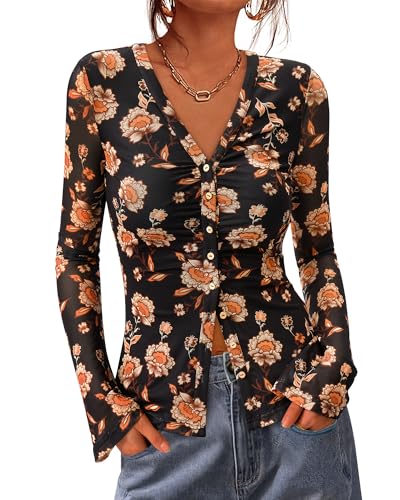 BTFBM Button Down Shirts for Women 2026 Spring Boho...