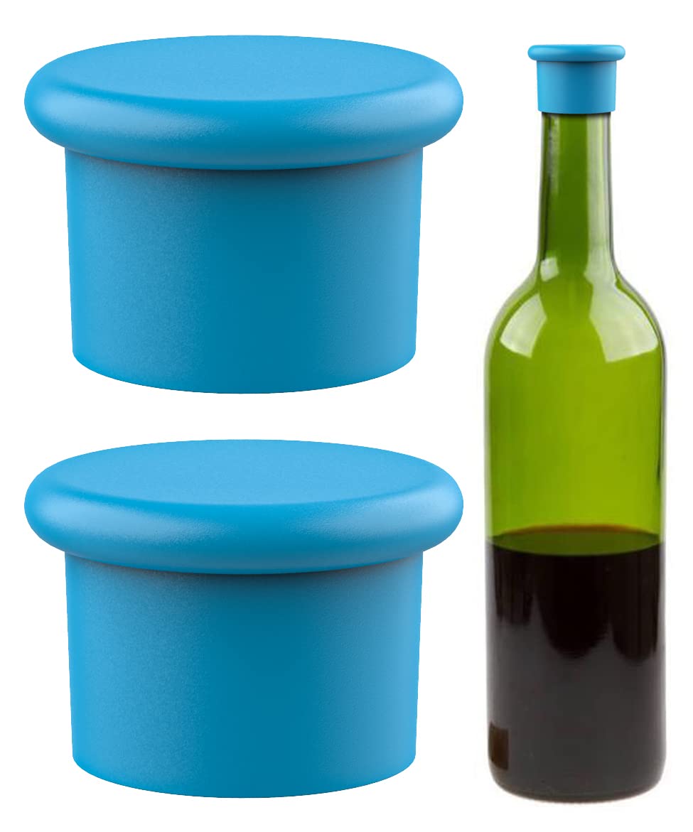 Silicone Wine Stoppers – Replace a cork – Airtight seal on Wine Bottles – Reusable Beer Bottle Cover – Wine Bottle Stopper – Wine Saver – Wine Gifts – Easy to clean! (2 Pack, Blue)