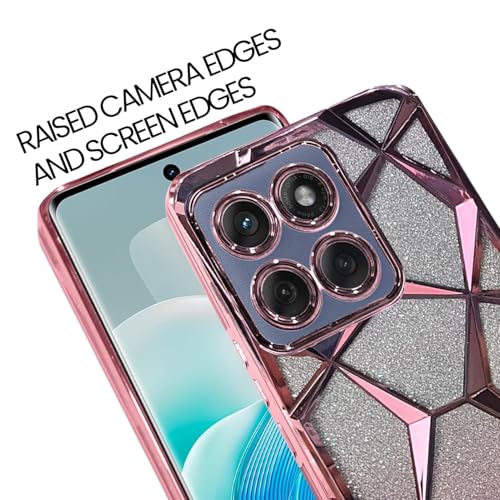 Image of VONZEE Gradient Glitter Case for Moto Edge 60 Fusion, Luxury Electroplated 3D Cube, Diamond Bling Shiny Soft TPU Clear Shockproof Women Girls Protective Phone Cover (Rose Gold)