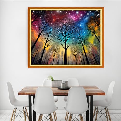 Image of Dooxvey Cross Stitch Kits for Adults Beginners,Full Range of Cross-Stitch Stamped Kits Needlepoint Kits for Beginners Embroidery Kits 11CT Cross Stitch Patterns-Magic Starry Sky Tree 16x20 inch