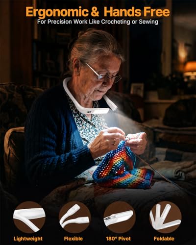 Image of Reading Light with Power Display & Timer: Bendable Book Light Eye Caring 3 Color Dimmable Neck Reading Light, Rechargeable 2000mAh Reading Lamp Knitting Crochet Accessories Sewing Craft Light
