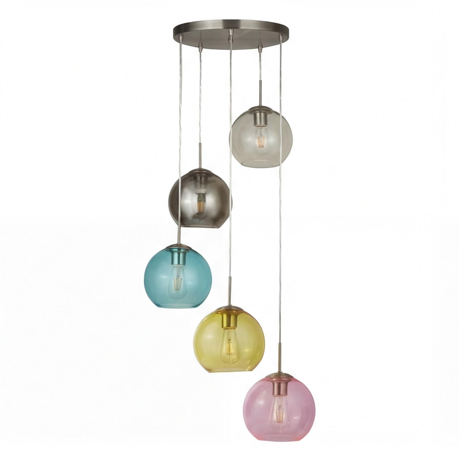 Lampada a sospensione in vetro colorato Ø 50 cm H: max. 1,2 m paralumi a sfera orientabili 5 fiamme E27 lampada a sospensione tavolo da pranzo soggiorno