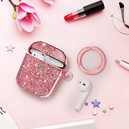 Ahastyle Airpods Case For Women Girls Luxury Glittery, Glossy Hard Protective Case Cover Compatible With Apple Airpods 2 & 1(Rose Gold) #TOP1