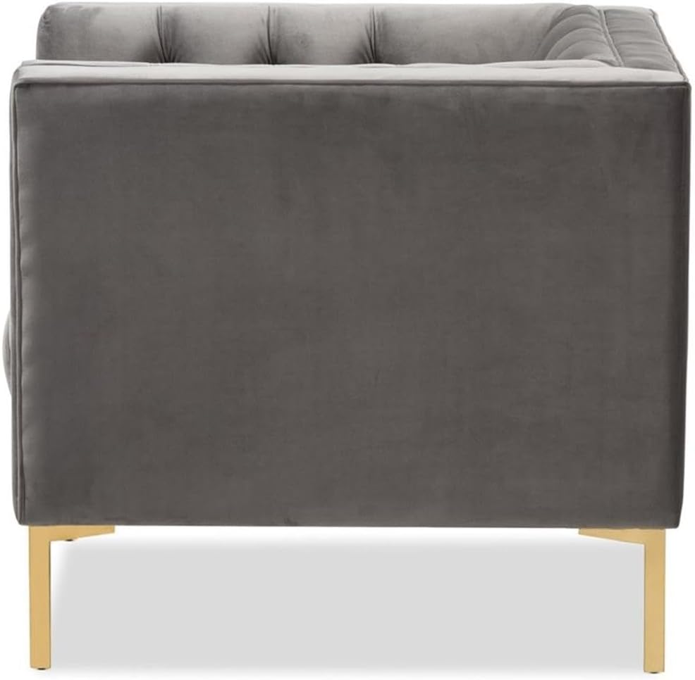 Baxton Studio Zanetta Velvet Tufted Lounge Chair in Grey and Gold