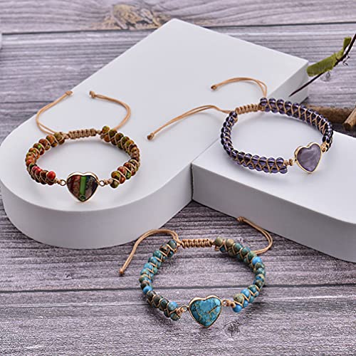 Image of Women Boho Wrap Bracelet,Handmade Natural Stone Crystal Emperor Beads Heart Bracelet, Fashion Bohemian Jewelry Gift for Women