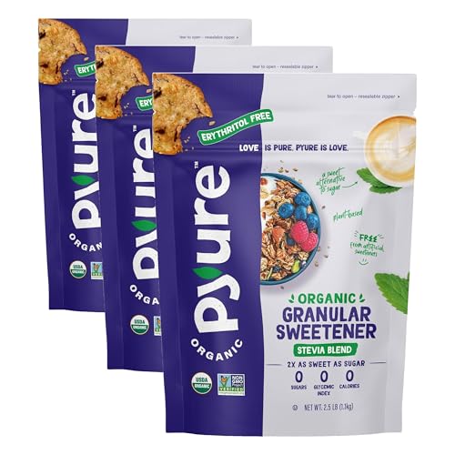 Image of Pyure Organic Stevia Blend | Granulated Sugar Substitute with Zero Calories & Carbs | Keto, Diabetic & Vegan Friendly | Sugary Taste Alternative | USDA Organic, Non-GMO | Erythritol Free | Good For Baking | 2.5lb (40oz)